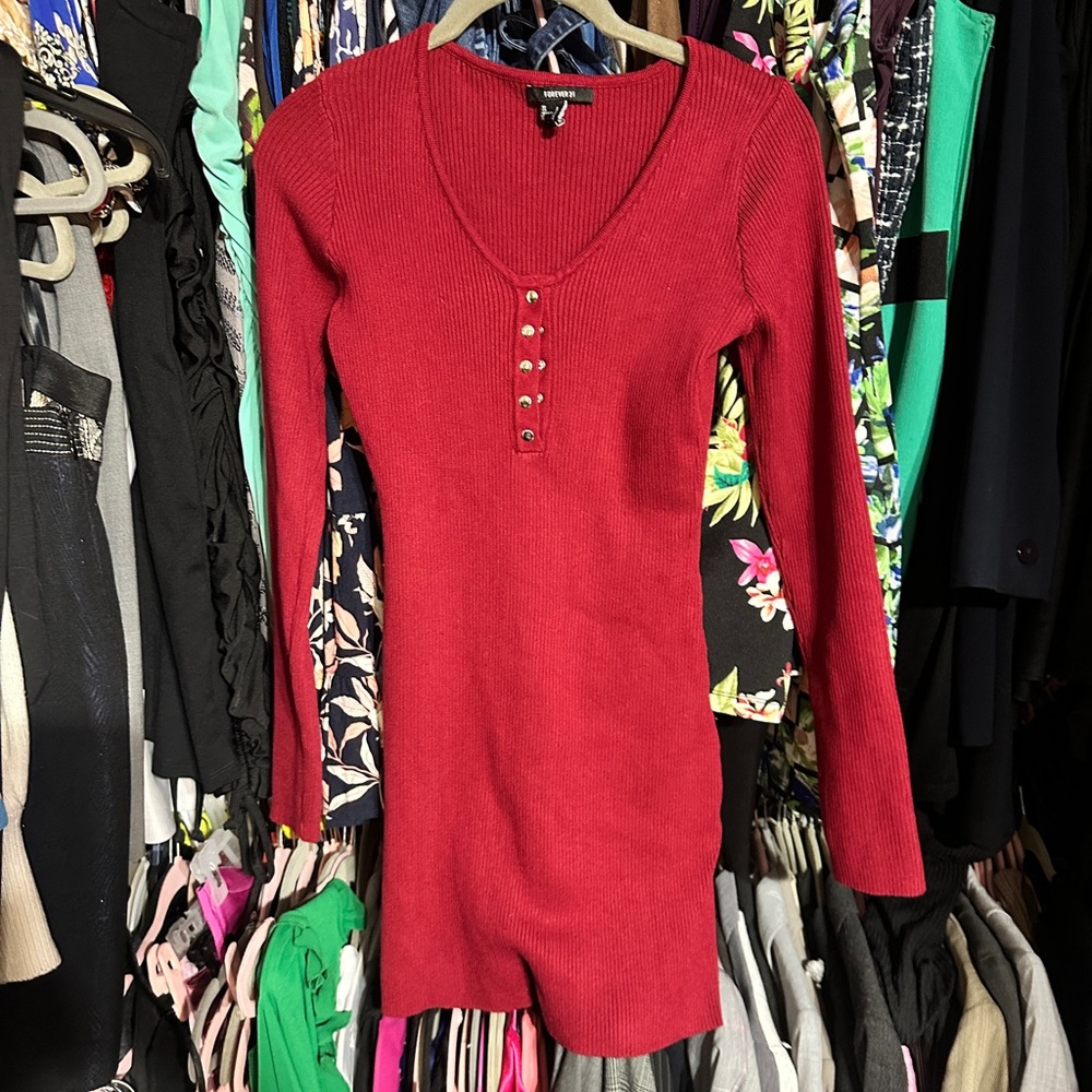 Forever 21 Burgundy Ribbed Knit Top
